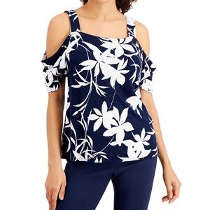 NWT Blue & White floral off the shoulder top size Large